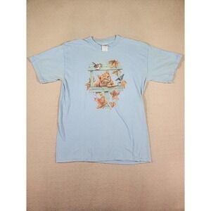 Wild Side Cat Shirt Womens Medium M Short Sleeve Stretch Blue Cotton Blend